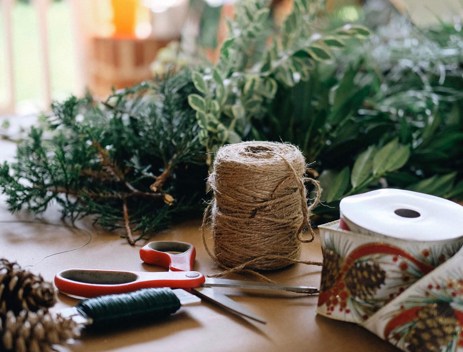 a flat lay of holiday craft items