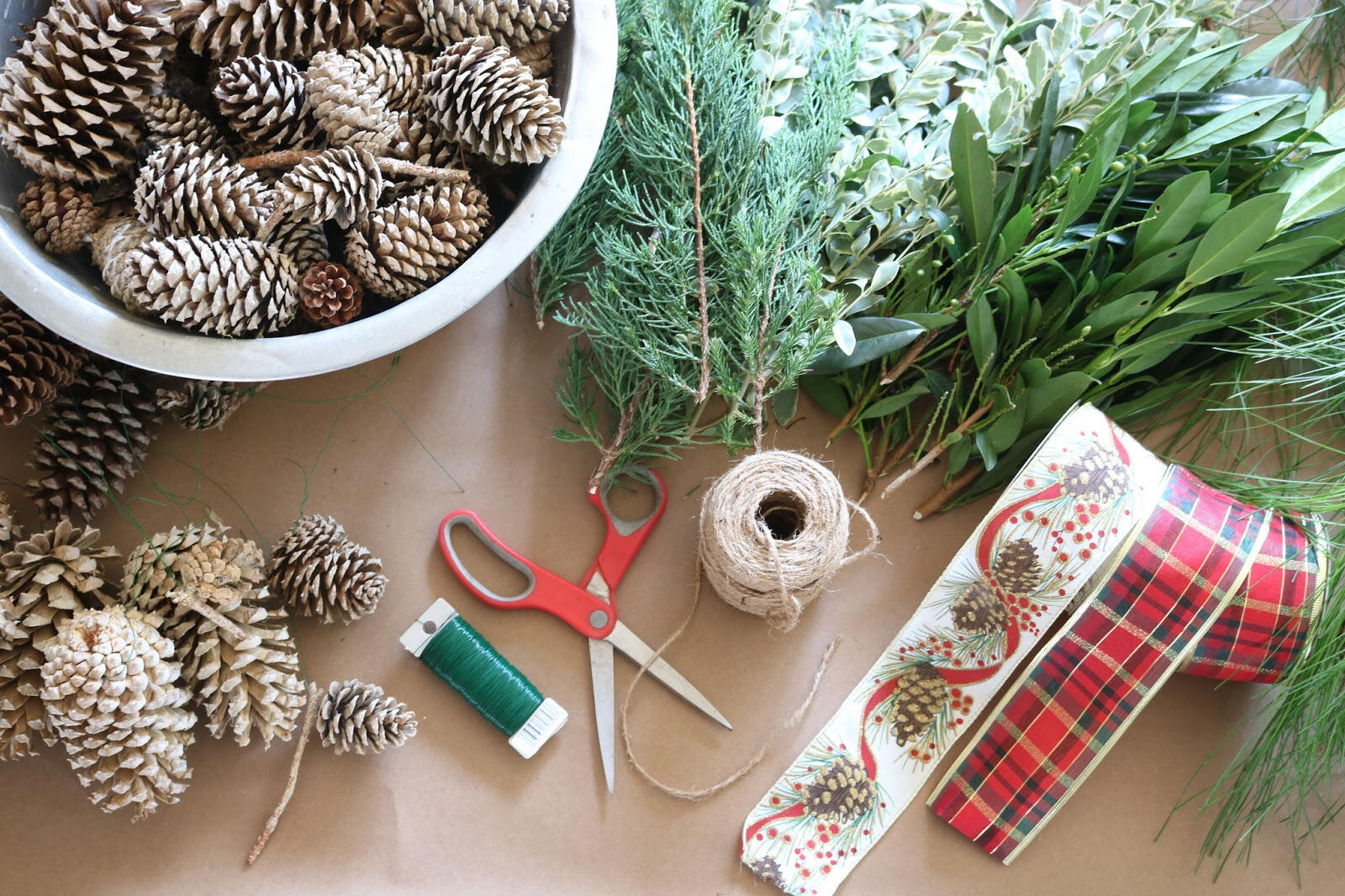 a flat lay of holiday craft items