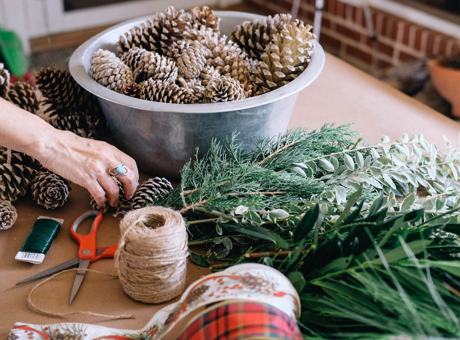 a flat lay of holiday craft items